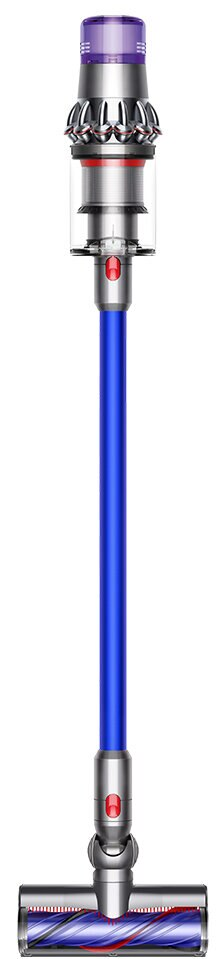 Niebieski i srebrny bezprzewodowy odkurzacz Dyson.