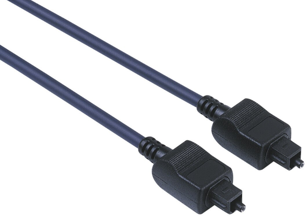 Dwa czarne kable światłowodowe z czarnymi złączami.