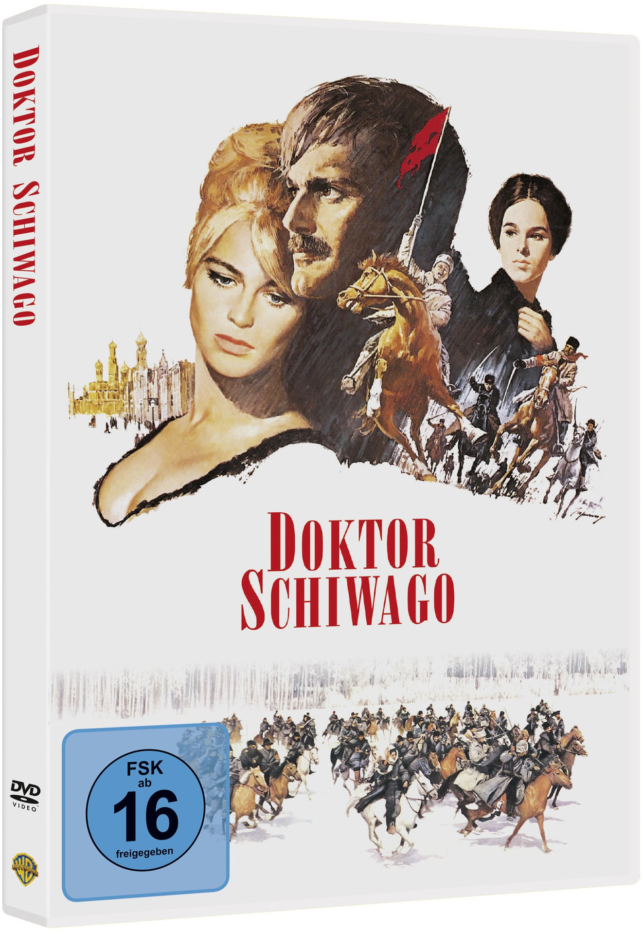 DVD-Cover: Doktor Schiwago-Filmposter. Enthält Schauspieler, Schnee und Text.