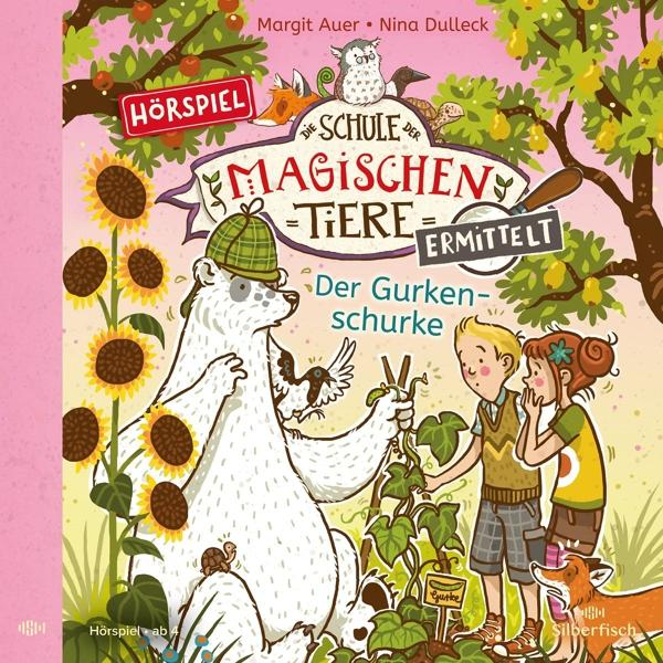 Buchcover mit Comicfiguren. Ein Bär und zwei Kinder stehen bei Sonnenblumen und einer Ranke.