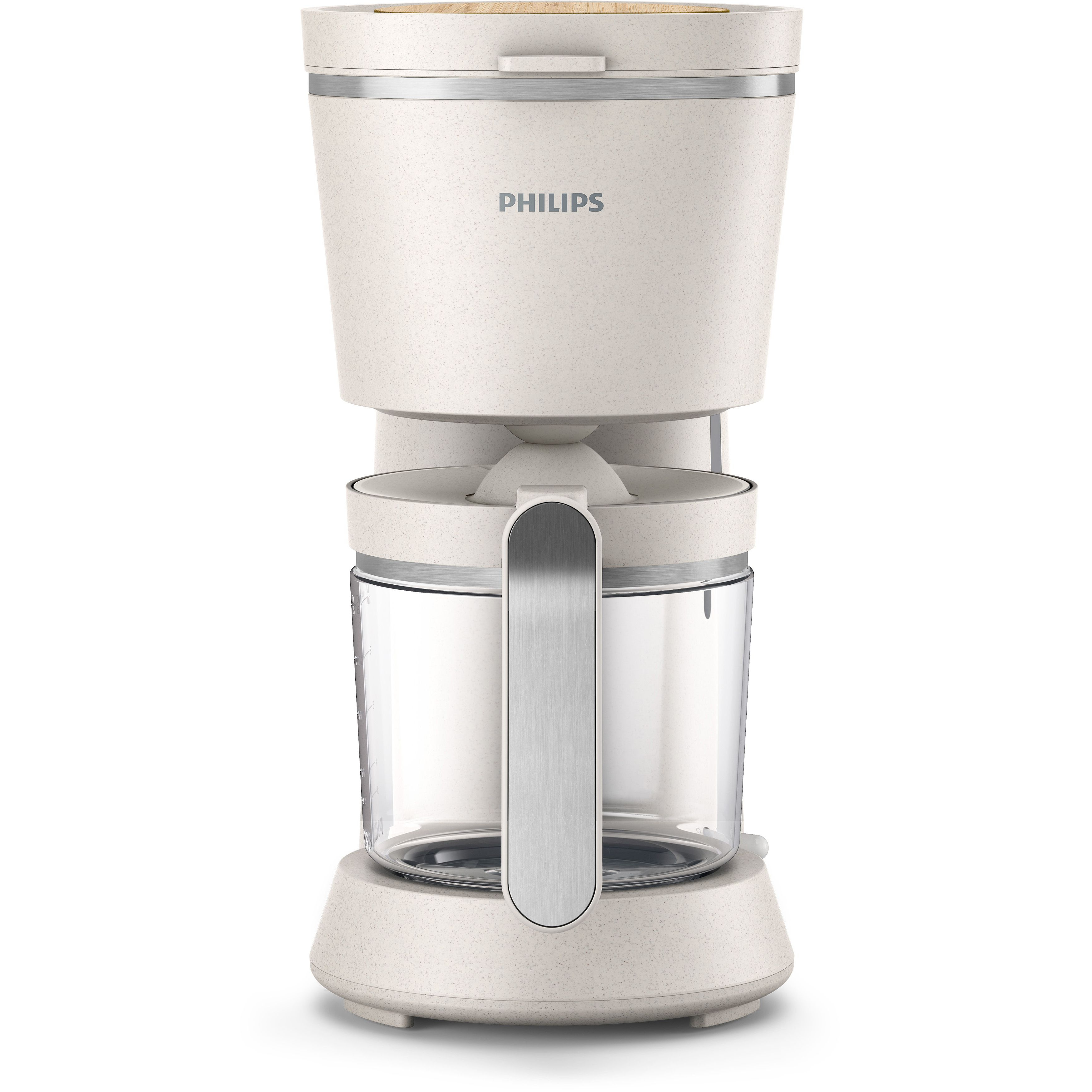 A cream-colored Philips juicer with a stainless steel handle and a wooden top.
