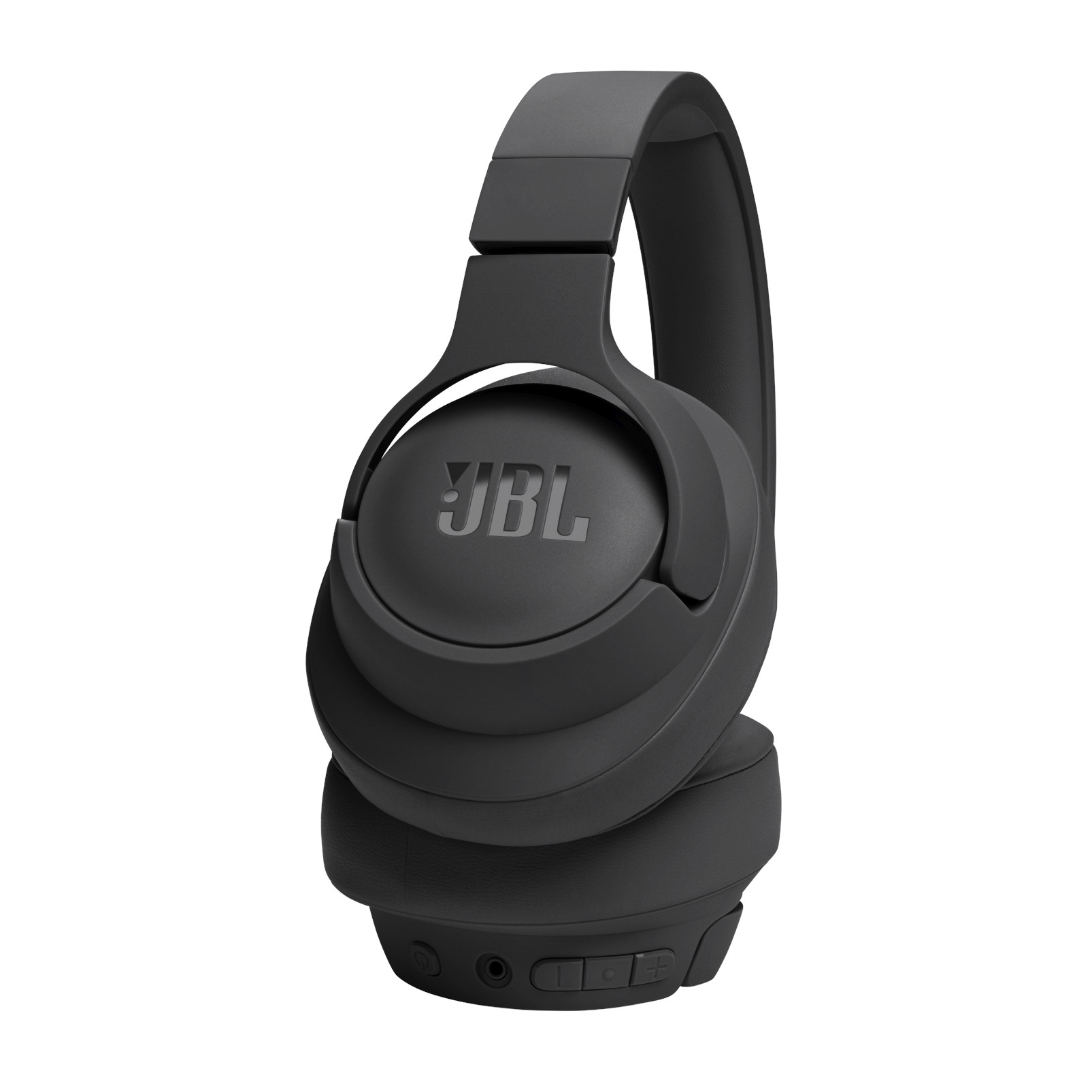 Siyah JBL kulaklıklar, yan tarafta JBL logosu, beyaz bir arka plan üzerinde.