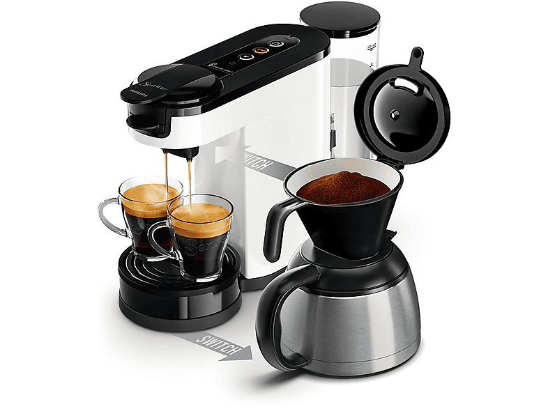 Philips HD6592/04 Macchina Da Caffè 2 In 1 - Filtro E Cialde Senseo, Caraffa Termica In Acciaio Da 1L, 7 Tazze, Bianca