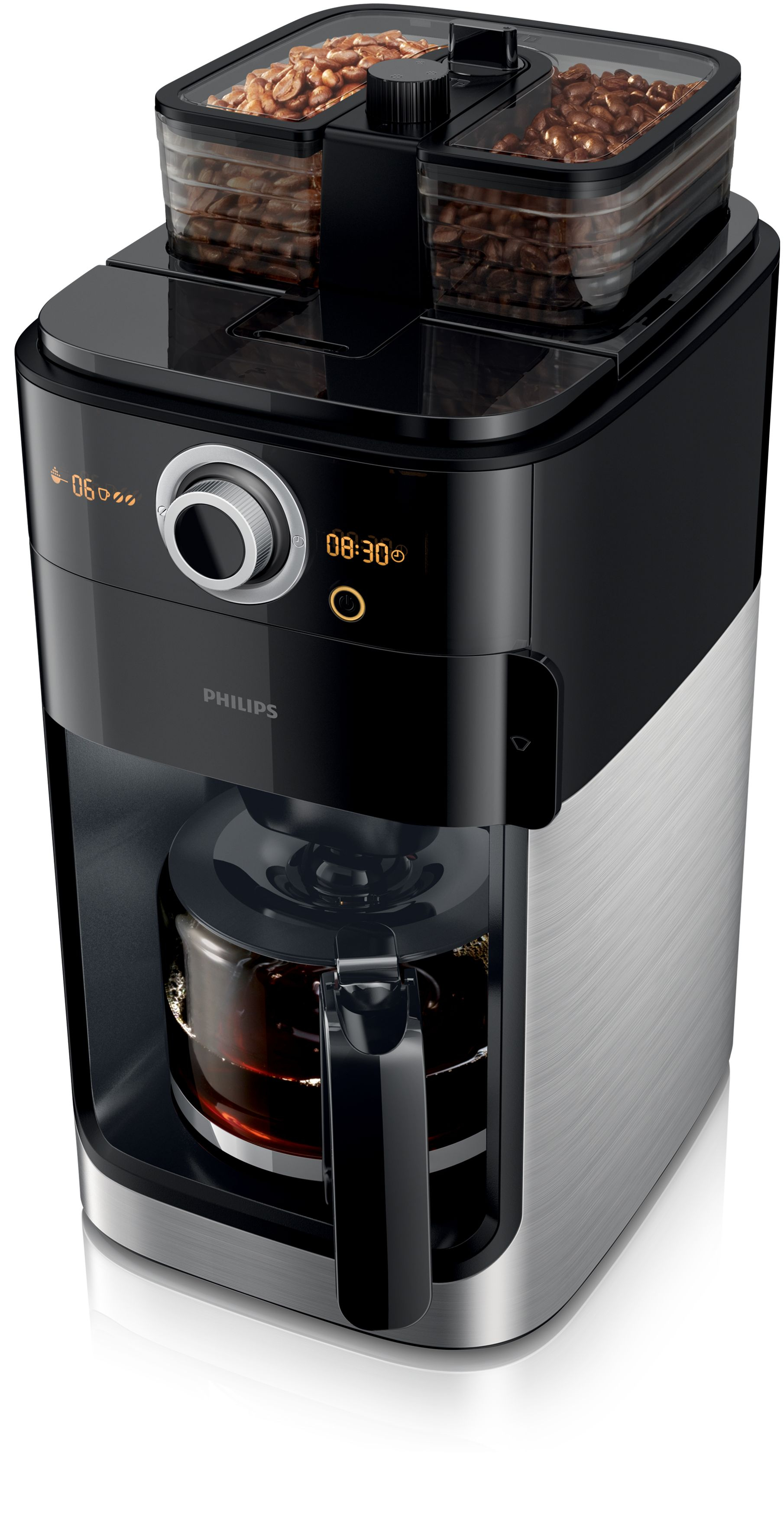 PHILIPS  Percolateur Double Grind and Brew (HD7769/00) - Machine à café - Capacité (réservoir d'eau): 1,2 l - Type de pot: Verre - Durée de maintien au chaud 2 h - Noir