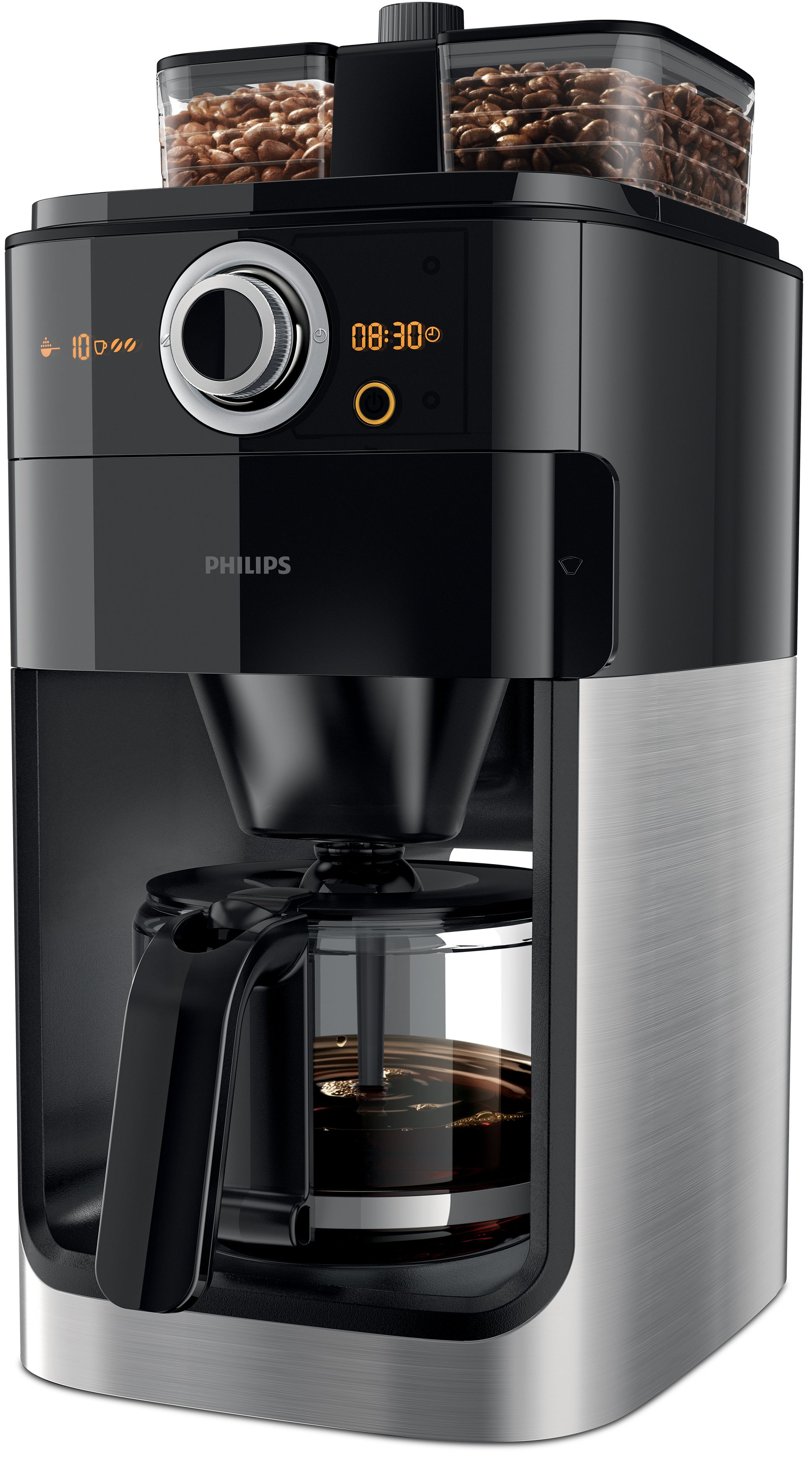 PHILIPS  Percolateur Double Grind and Brew (HD7769/00) - Machine à café - Capacité (réservoir d'eau): 1,2 l - Type de pot: Verre - Durée de maintien au chaud 2 h - Noir