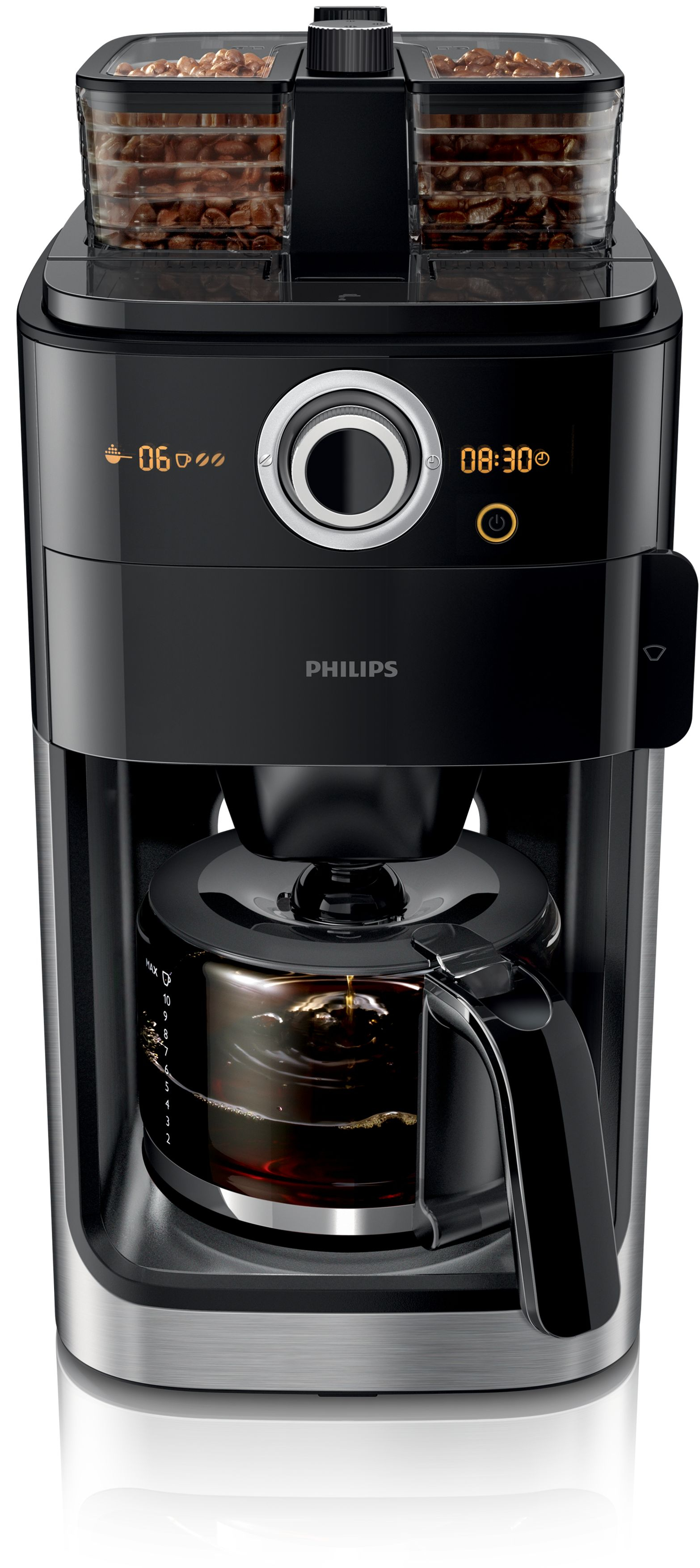 PHILIPS  Percolateur Double Grind and Brew (HD7769/00) - Machine à café - Capacité (réservoir d'eau): 1,2 l - Type de pot: Verre - Durée de maintien au chaud 2 h - Noir