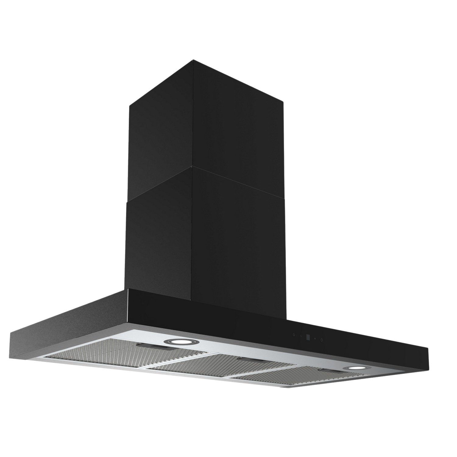 A black range hood on a black background.