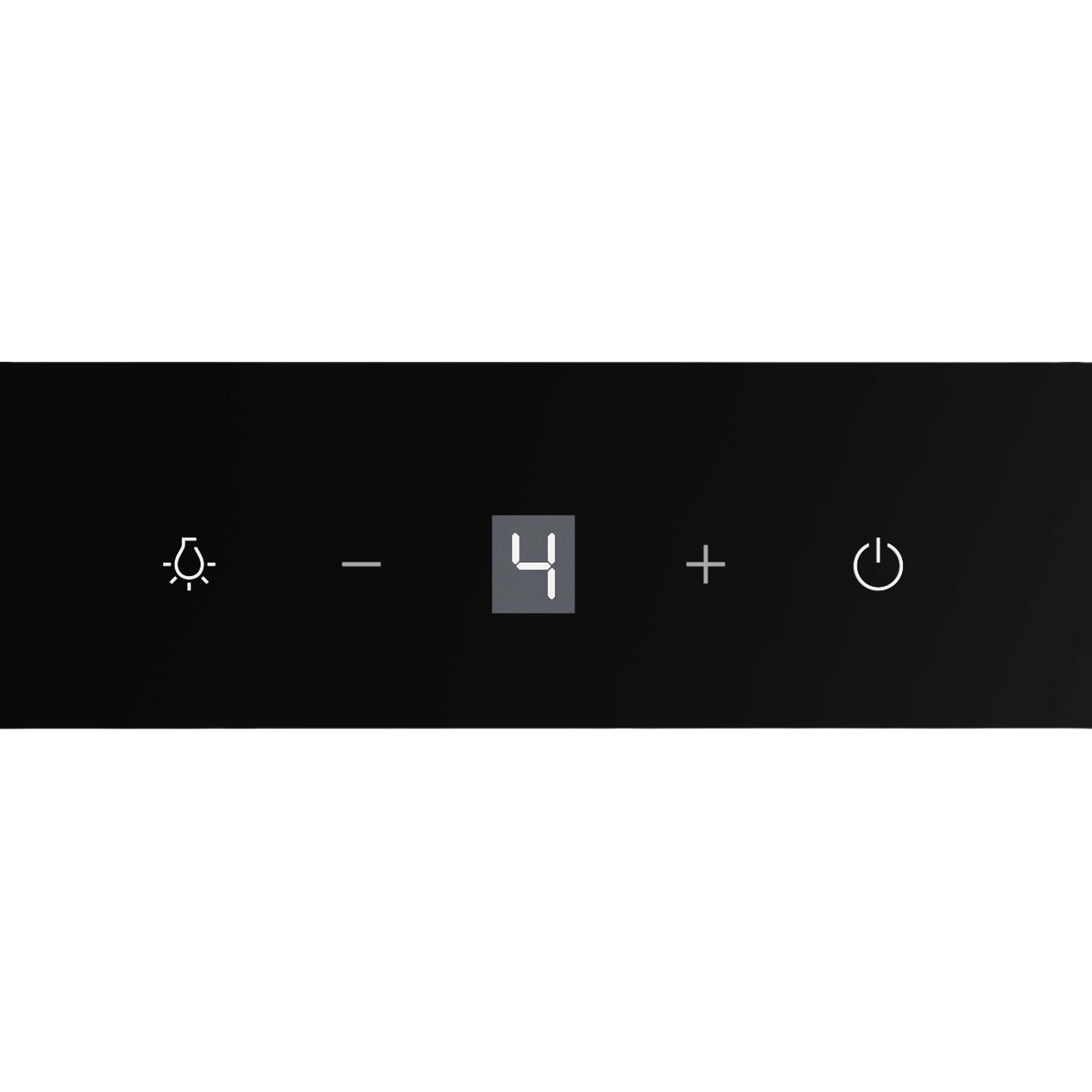 Black control panel with a light icon, minus, number 4, plus, and power button.
