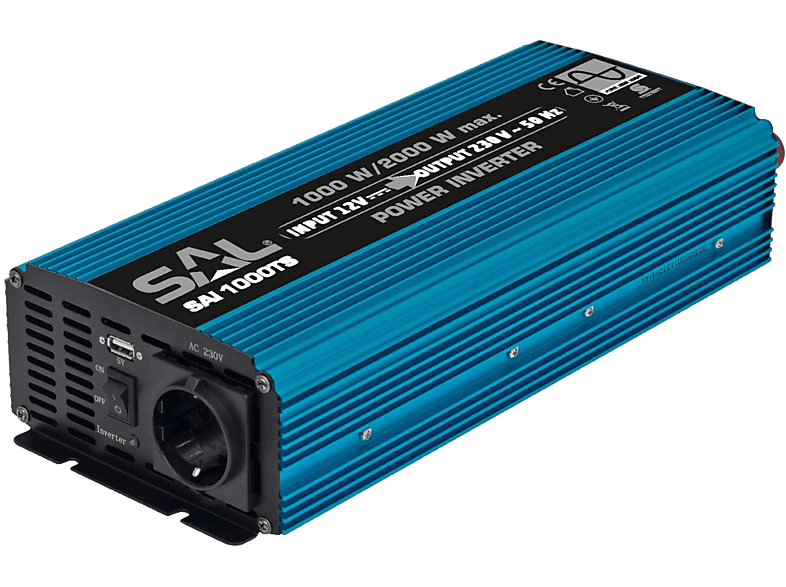 SAL SAI 1000TS feszültségátalakító 12V-230V, 1000W, tiszta szinusz, USB