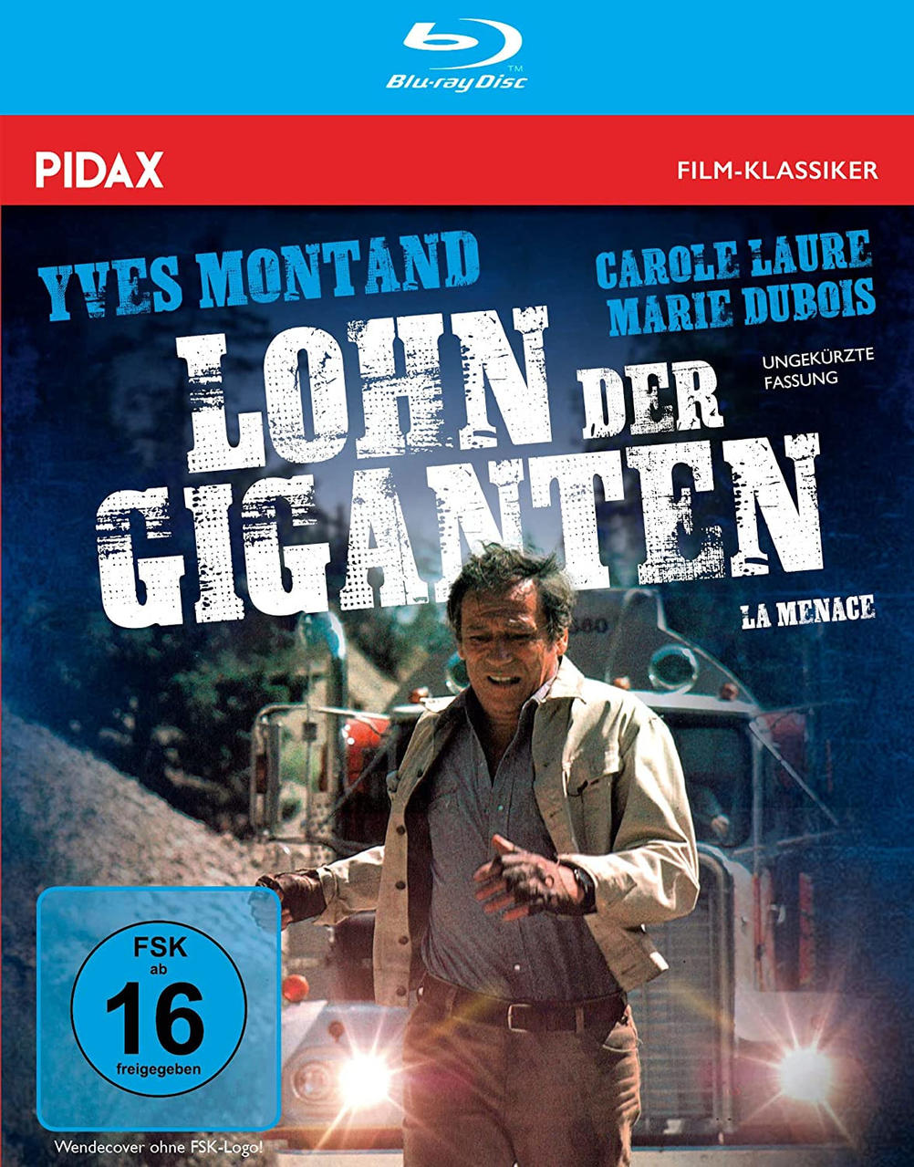 Filmcover. Mann in einer Jacke, LKW. Text auf Französisch.