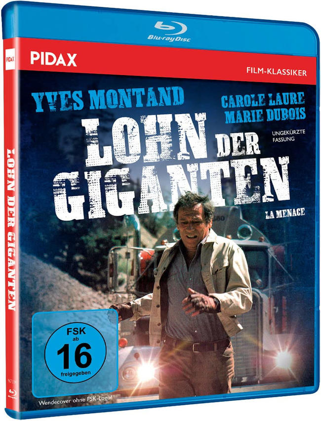 Blu-ray-Disc-Cover des Films "Lohn der Giganten" mit einem Mann und einem Lastwagen.