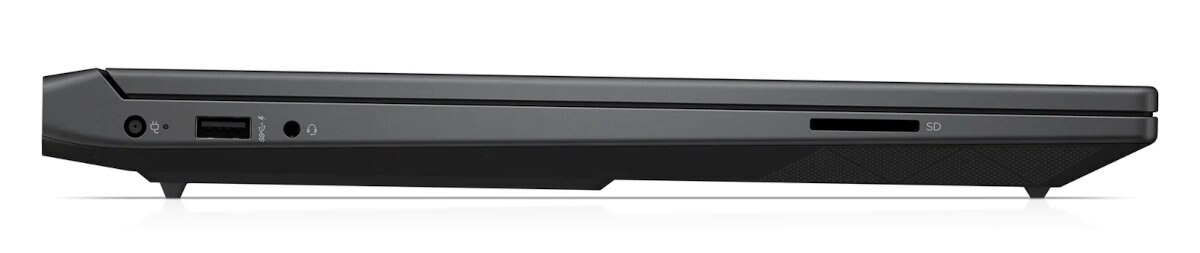 Widok z boku czarnego laptopa z kilkoma portami i otworami po lewej stronie.