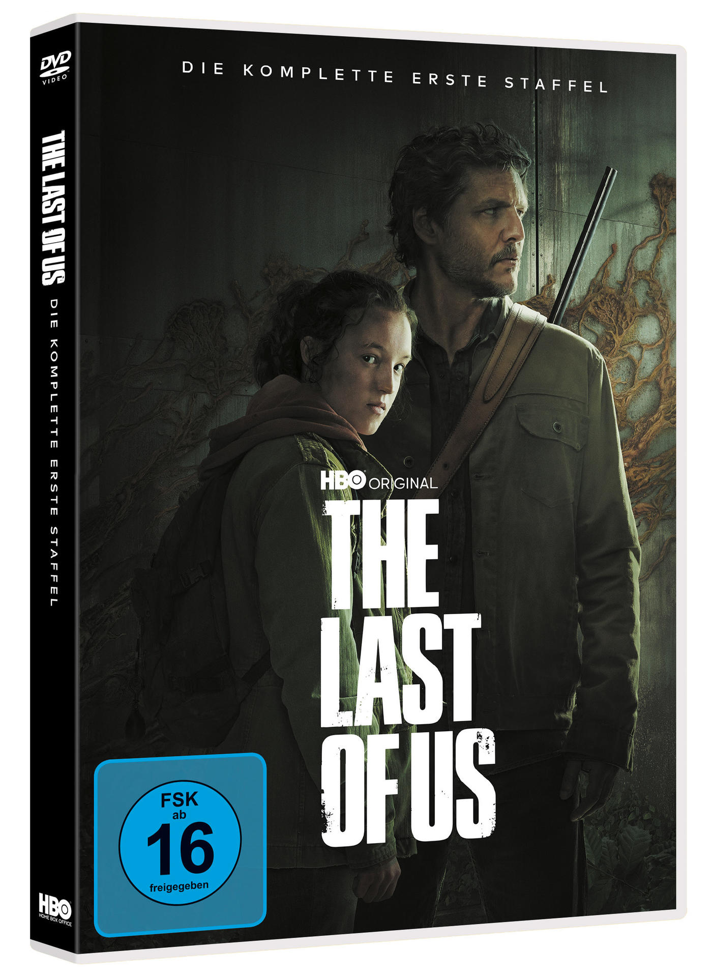 DVD-Hülle für The Last of Us. Enthält zwei Charaktere, Text und das HBO-Logo.