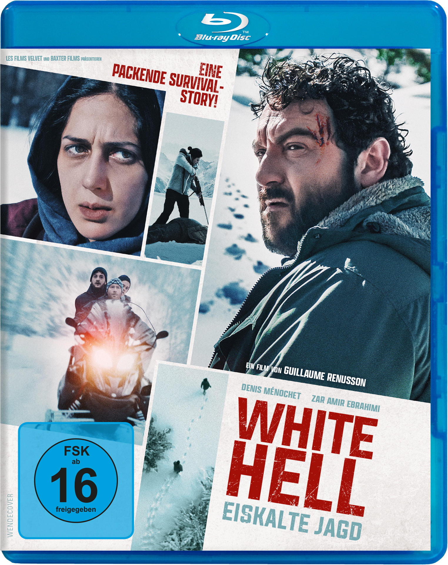 Blu-ray-Filmcover zeigt einen Mann und Szenen eines verschneiten Berges. Titel: White Hell.