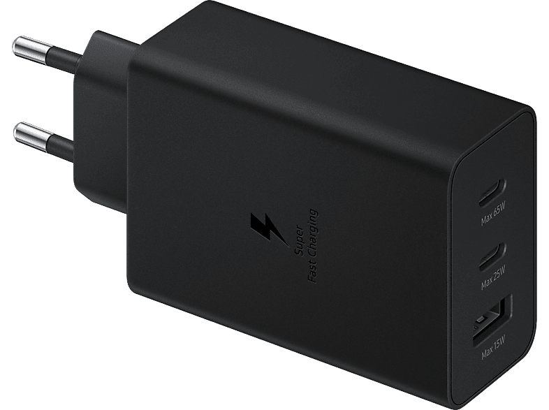Cargador móvil - Samsung EP-T6530, 65W, De Pared, 2x USB-C/1x USB-A, Carga Rápida, Sin Cable, Negro