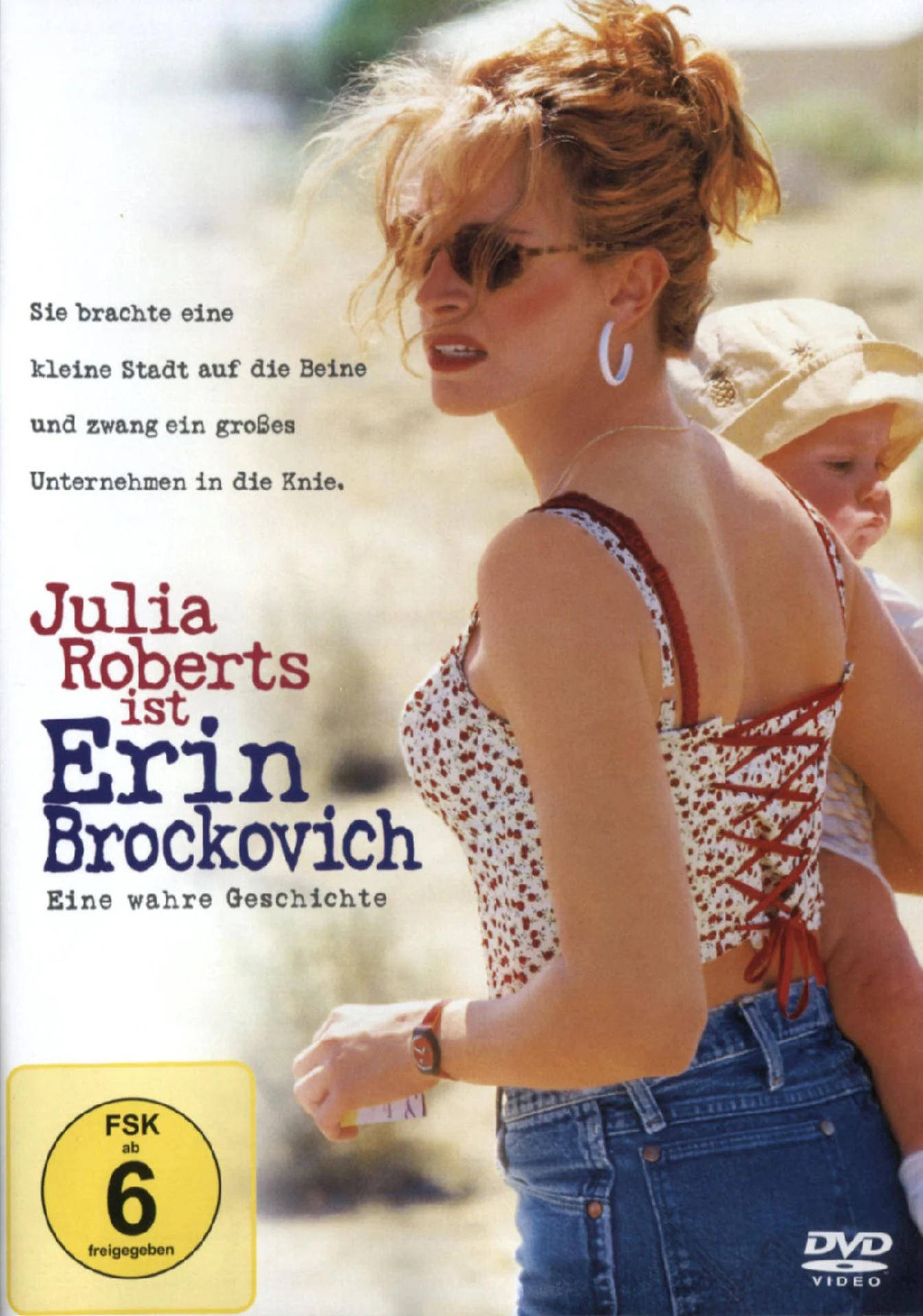 DVD-Cover: Julia Roberts in Erin Brockovich, ein Filmplakat.