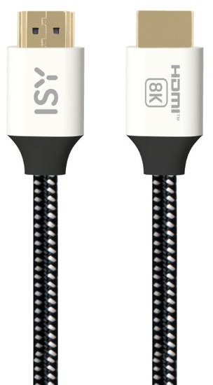 Zwei HDMI-Kabel nebeneinander mit vergoldeten Steckern, schwarz-weiße geflochtene Kabel.