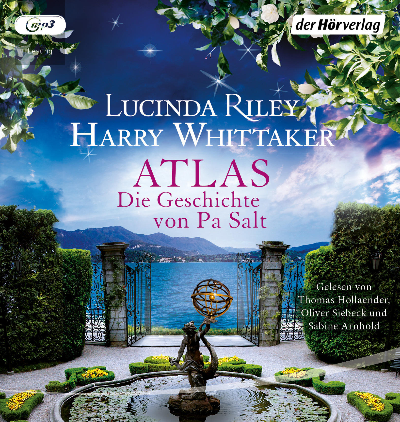 Buchcover von "Atlas" von Lucinda Riley und Harry Whittaker. Mit malerischer Seelandschaft und Statue.