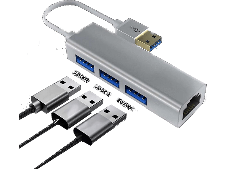 DAYTONA FC06 USB to 3 Port USB RJ45 Kablolu Adaptör Gri