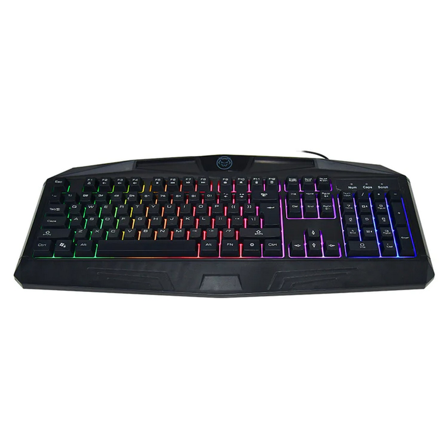 Zwart gaming toetsenbord met kleurrijke toetsen met achtergrondverlichting. Bedrade verbinding.