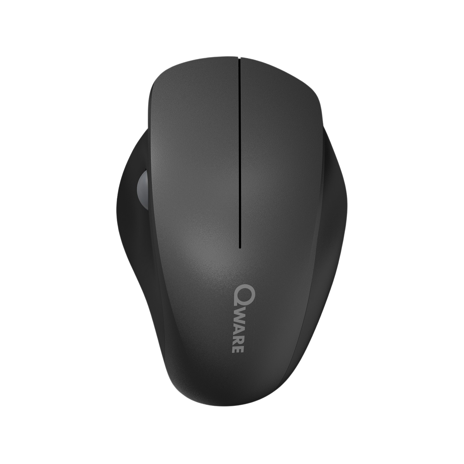 Black wireless mouse with a centered black line and the brand 'Qware'.