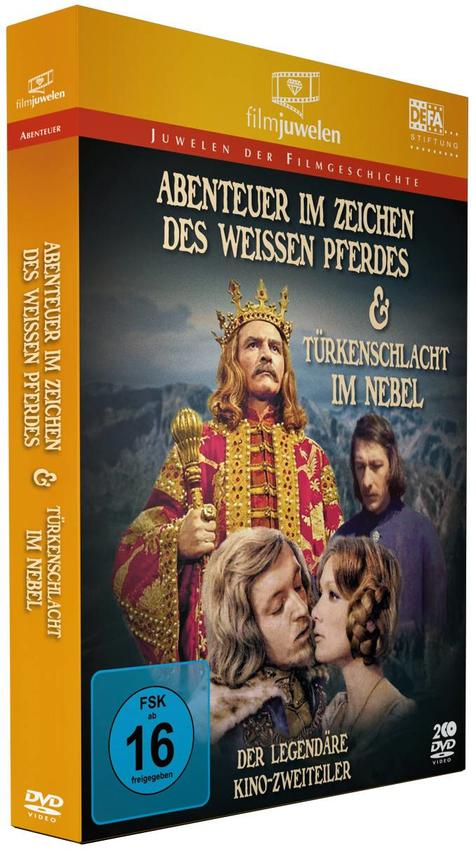 DVD-Box von 'Abenteuer im Zeichen des weissen Pferdes' mit Schauspielern, Text und Bild.