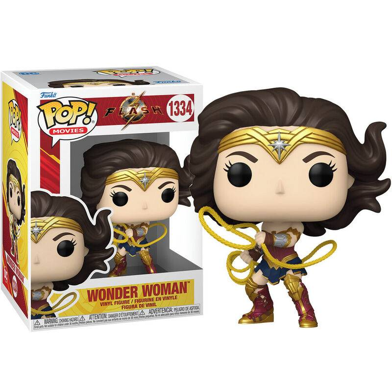 Figura Wonder Woman Funko Pop en caja, con arte de caja. La figura es Wonder Woman.