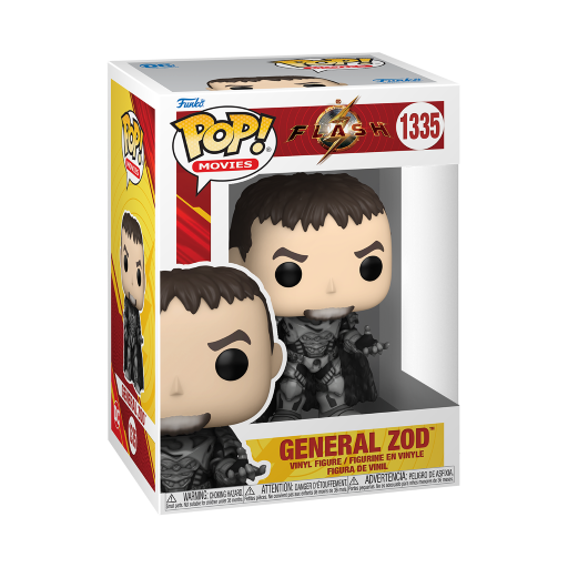 Figura Funko Pop de General Zod en una caja. La caja muestra la figura y gráficos promocionales.