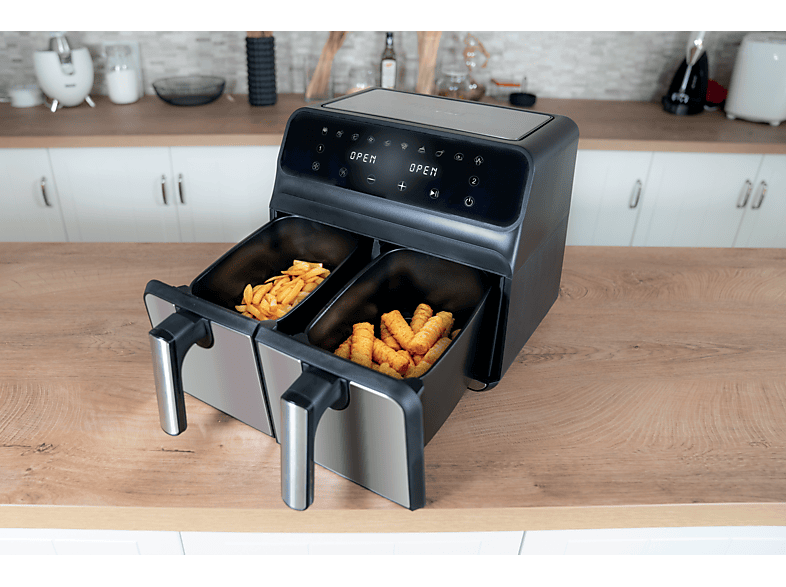 UNOLD Doppelkammer TWIN ZONE Heißluftfritteuse 1700 Watt Schwarz
