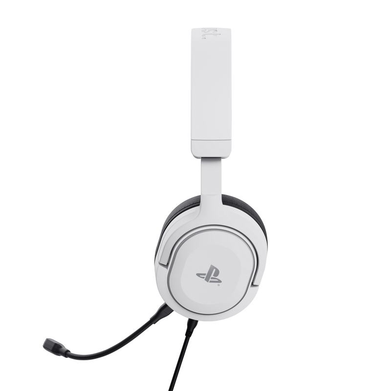 Fehér PlayStation gamer headset mikrofonnal. A headseten a PlayStation logó látható.