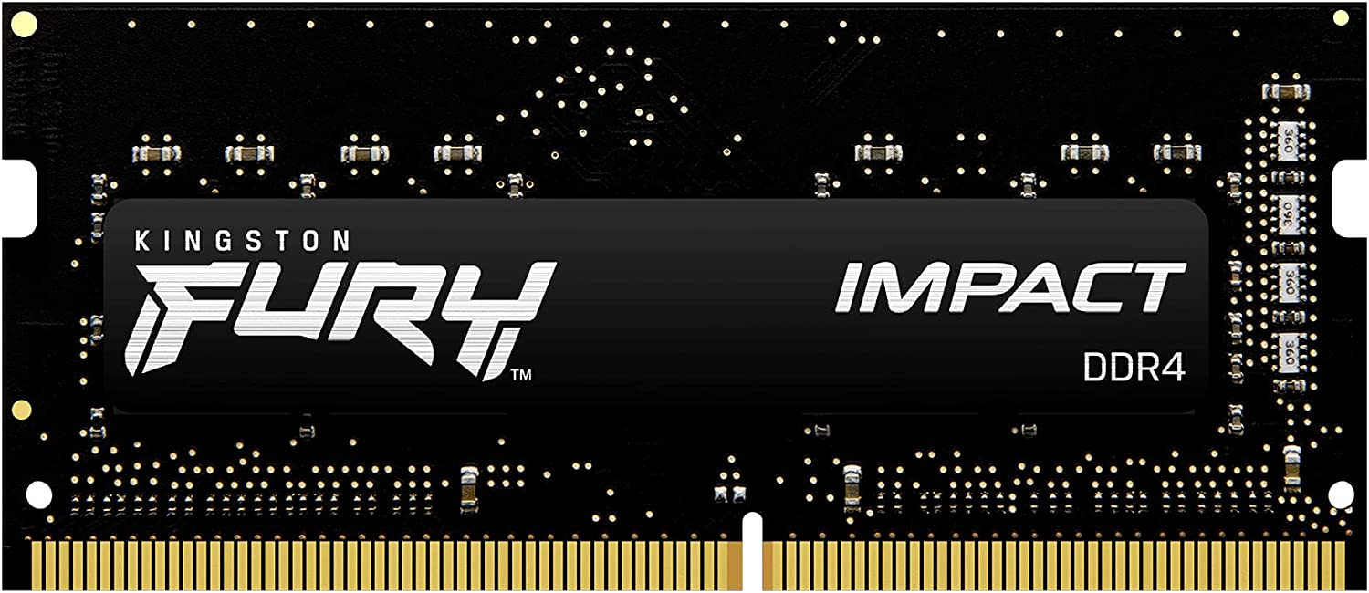 Fekete Kingston Fury Impact DDR4 RAM-lap logókkal és szöveggel.