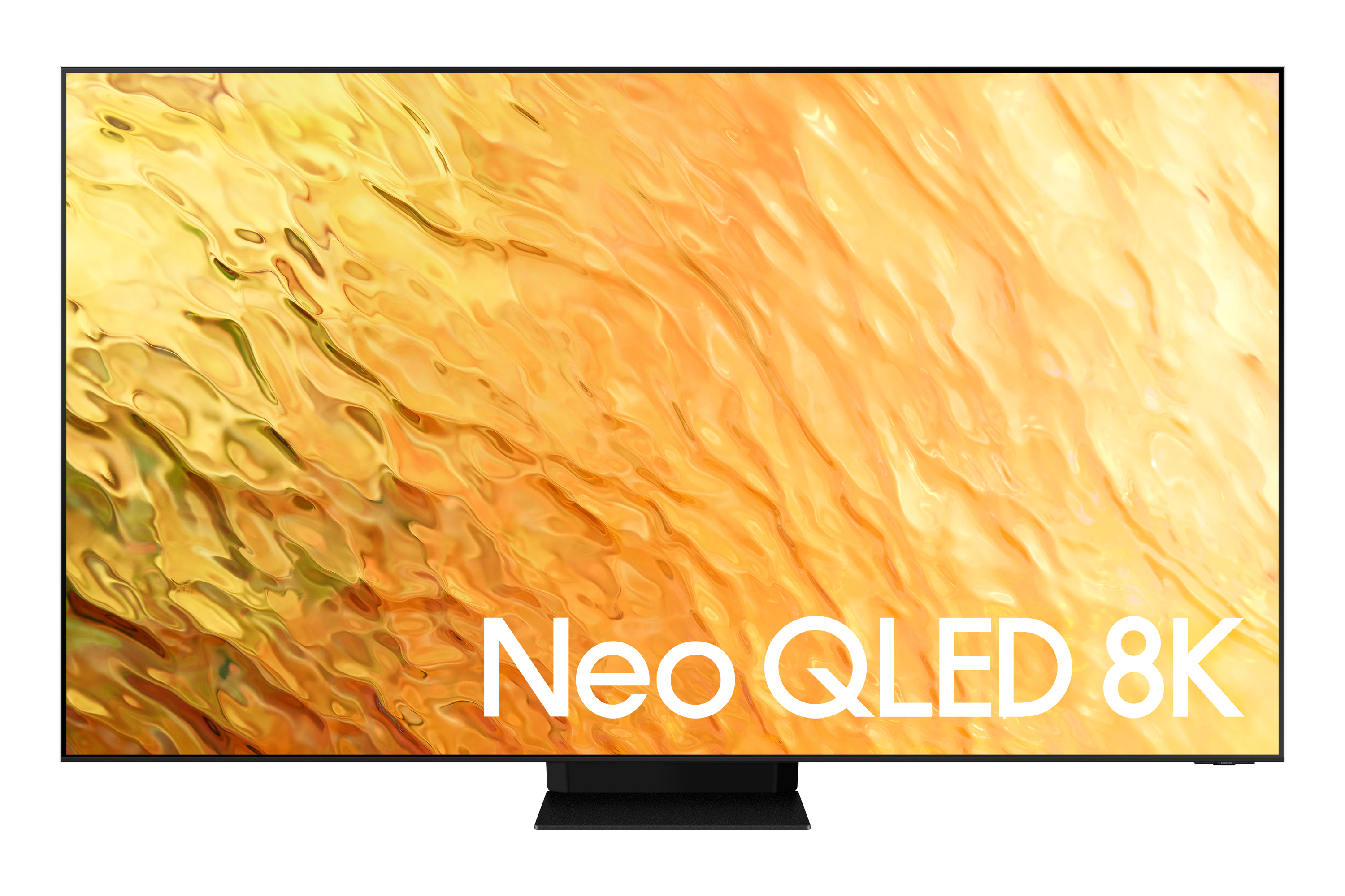 Un televisor grande y moderno con las palabras 'Neo QLED 8K' en la pantalla.