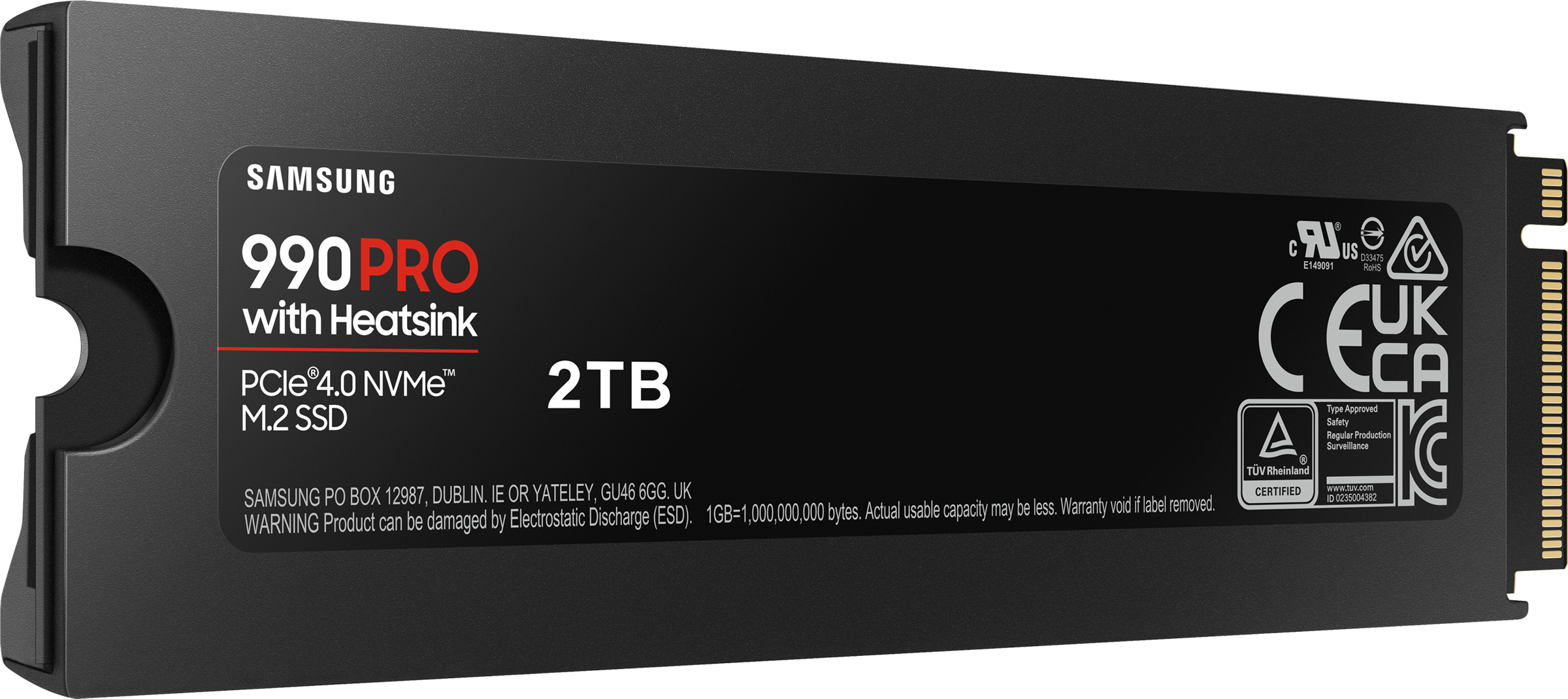SSD Samsung noir avec texte blanc. Le texte dit 2TB et Samsung 990 PRO.