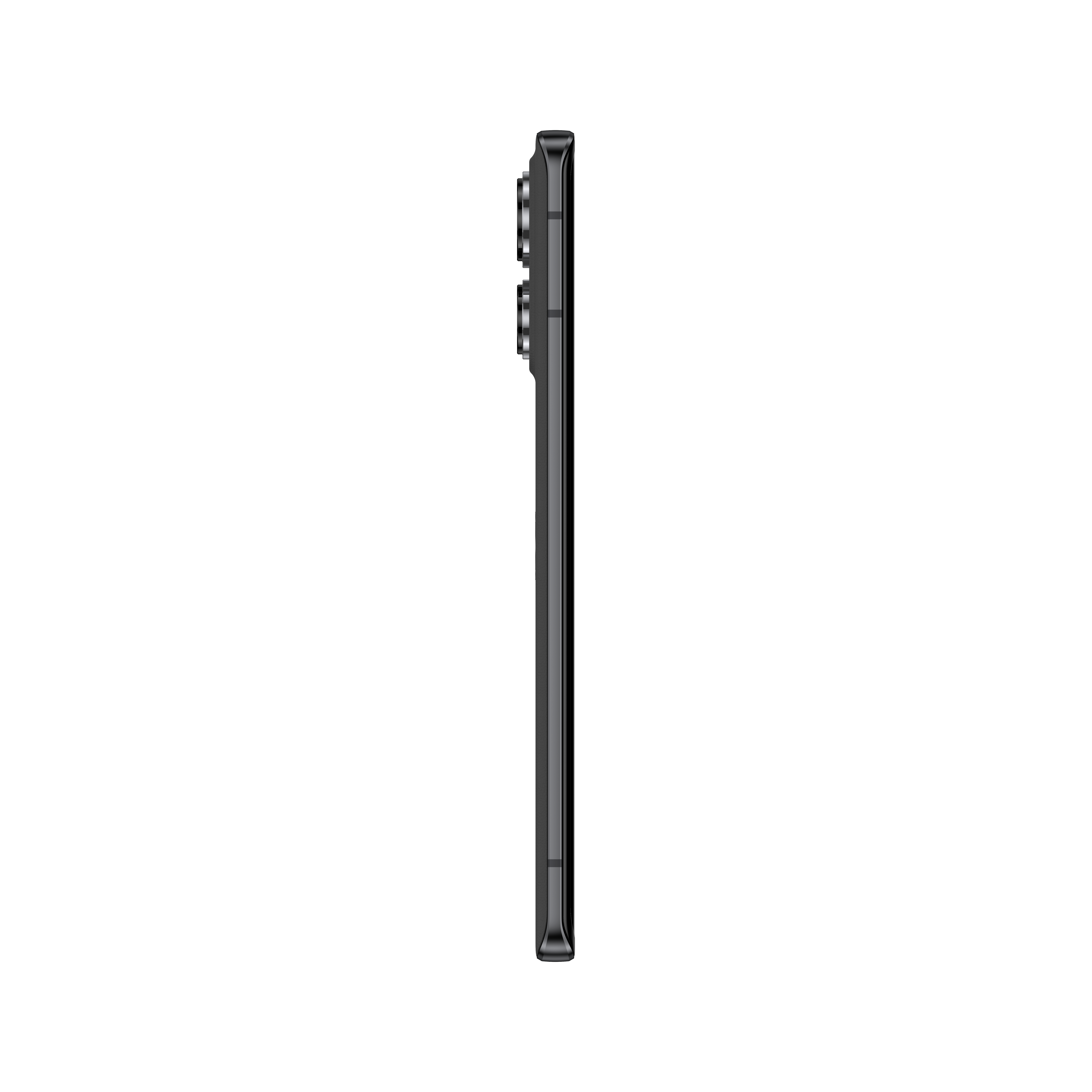 Ein schwarzes Smartphone mit einer Kameraerhebung an der Seite.