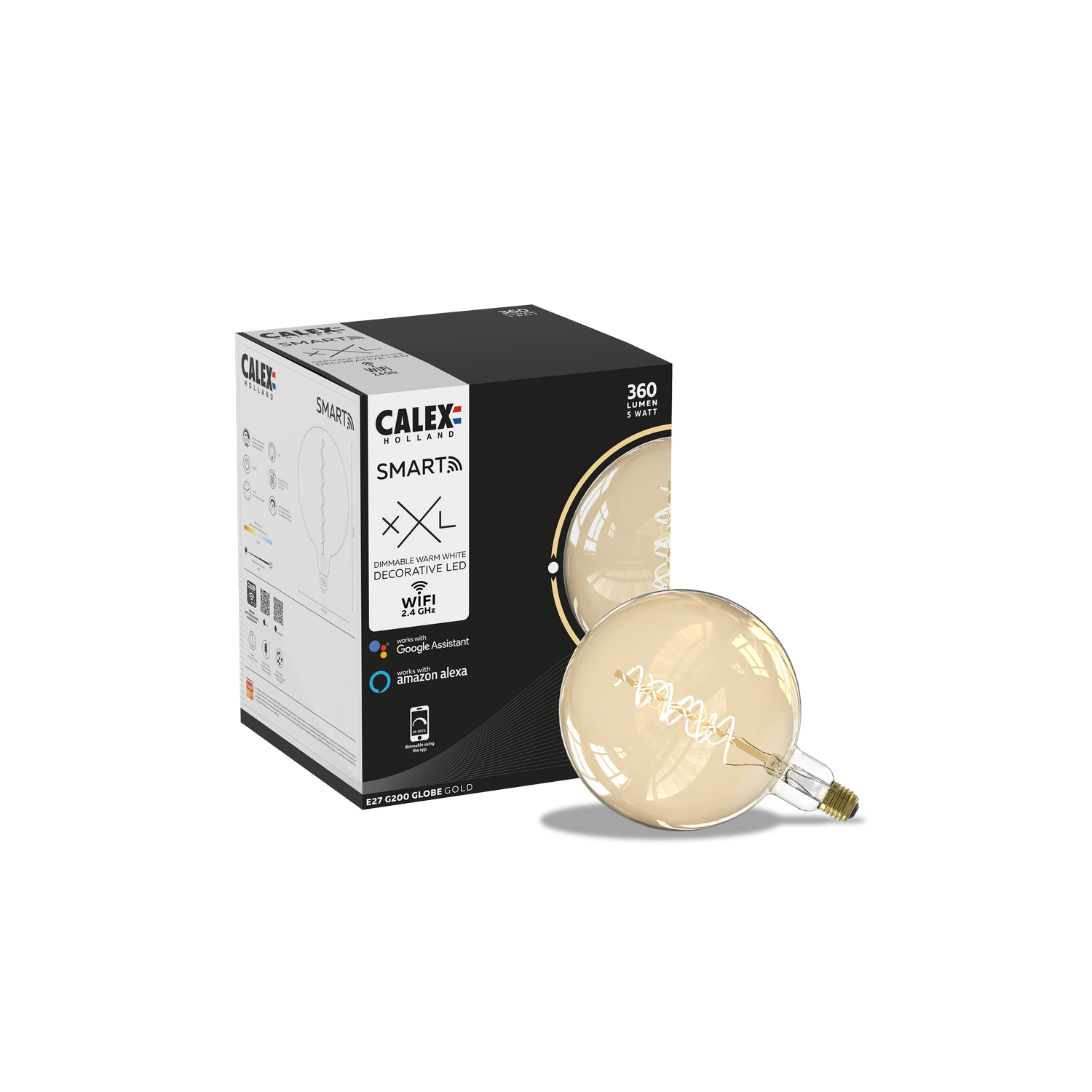 Calex Slimme Lamp - Globe G200 Goud E27 7w