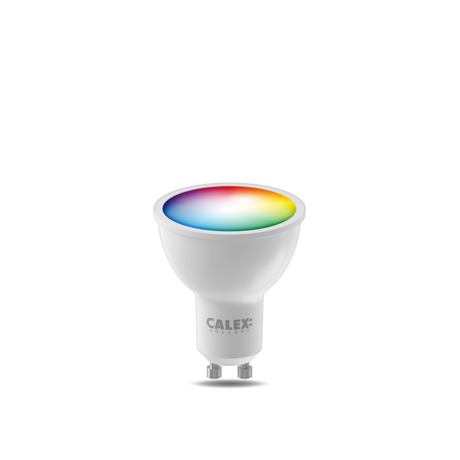 White light bulb with colorful light emitting from top.