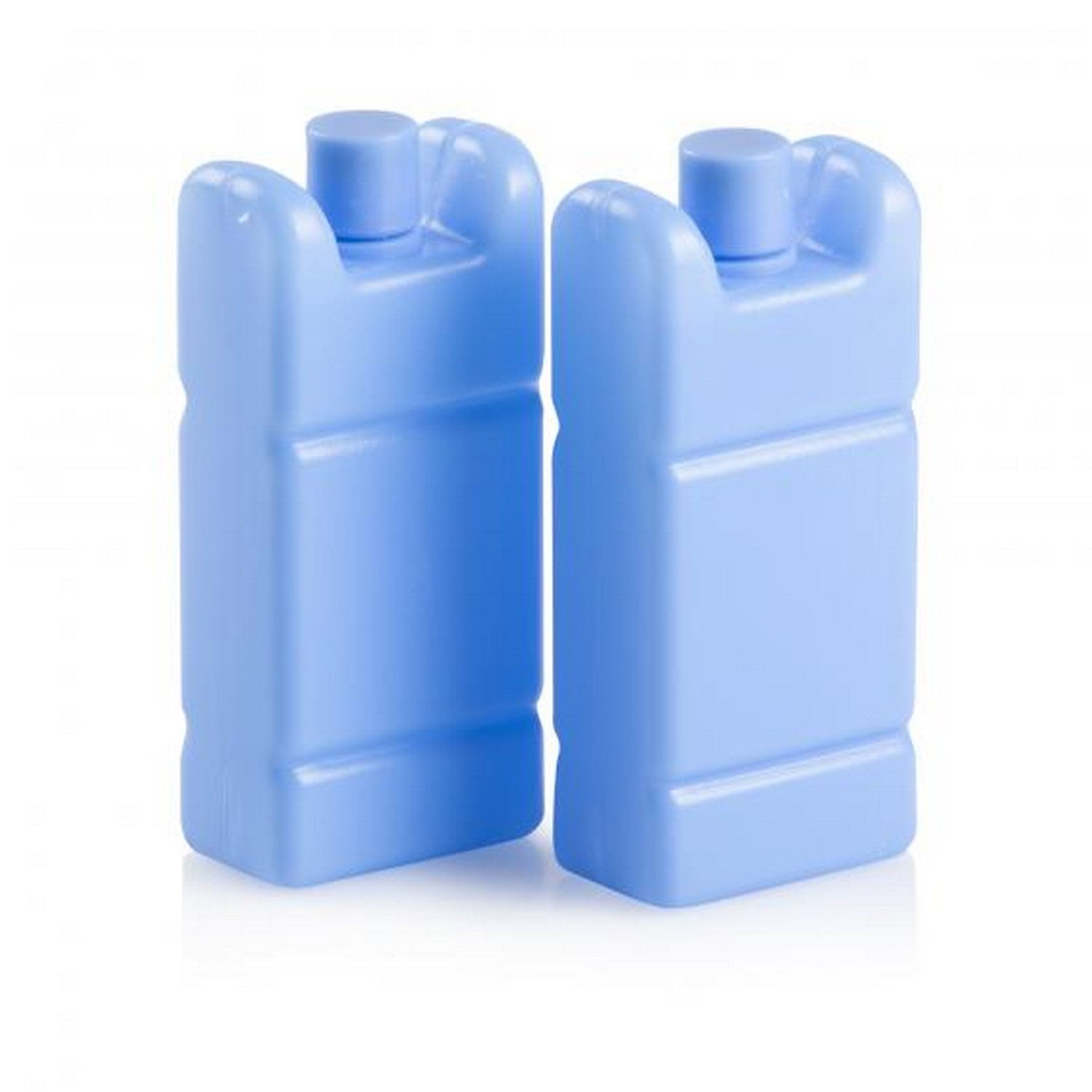 Deux blocs réfrigérants bleus. Chaque bloc a un dessus et un corps rectangulaire.