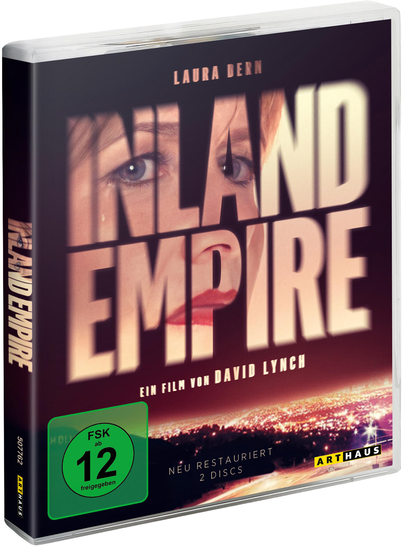 DVD-Hülle mit Filmplakat, Augen einer Frau und dem Titel 'INLAND EMPIRE'.