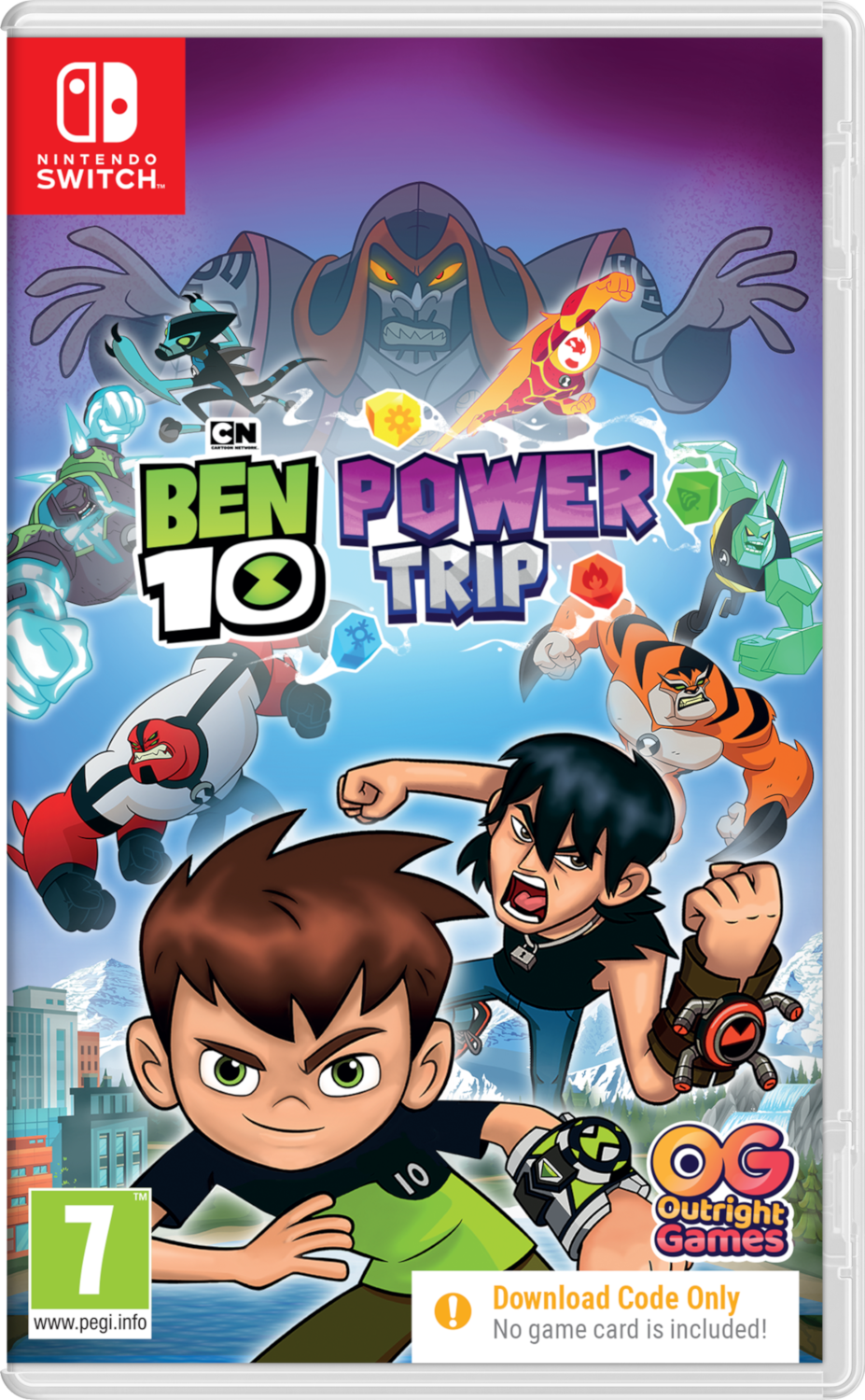 Nintendo Switch game case. Titel: Ben 10 Power Trip. Tekenfilmfiguren op de cover.