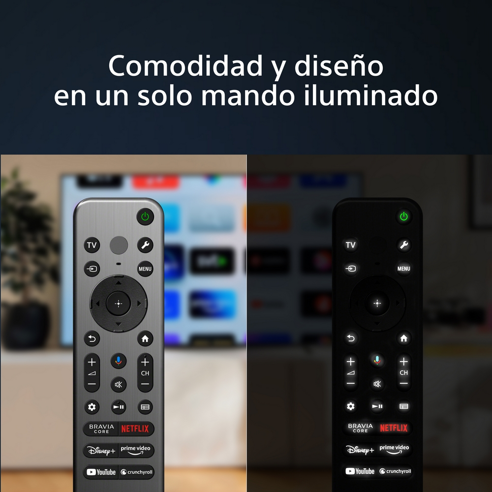 Un mando a distancia para un televisor inteligente en dos condiciones de iluminación diferentes. Dice Netflix y Disney+.