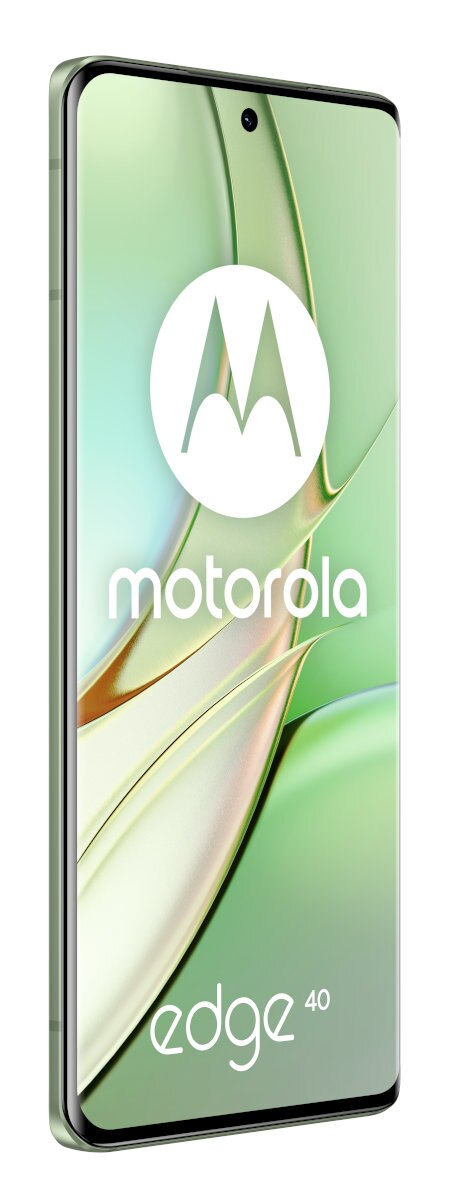 Smartfon Motorola Edge 40, widok pod kątem, pokazujący logo.