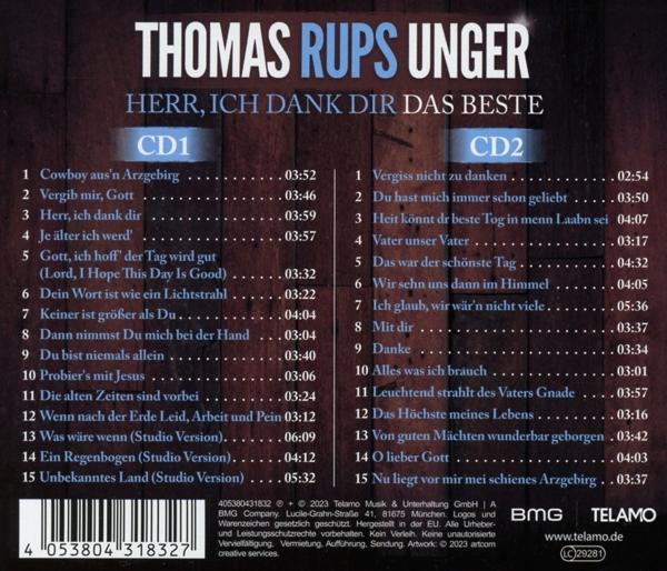 Das Cover einer CD mit deutschem Text und Titellisten. Der Hintergrund ist beige.