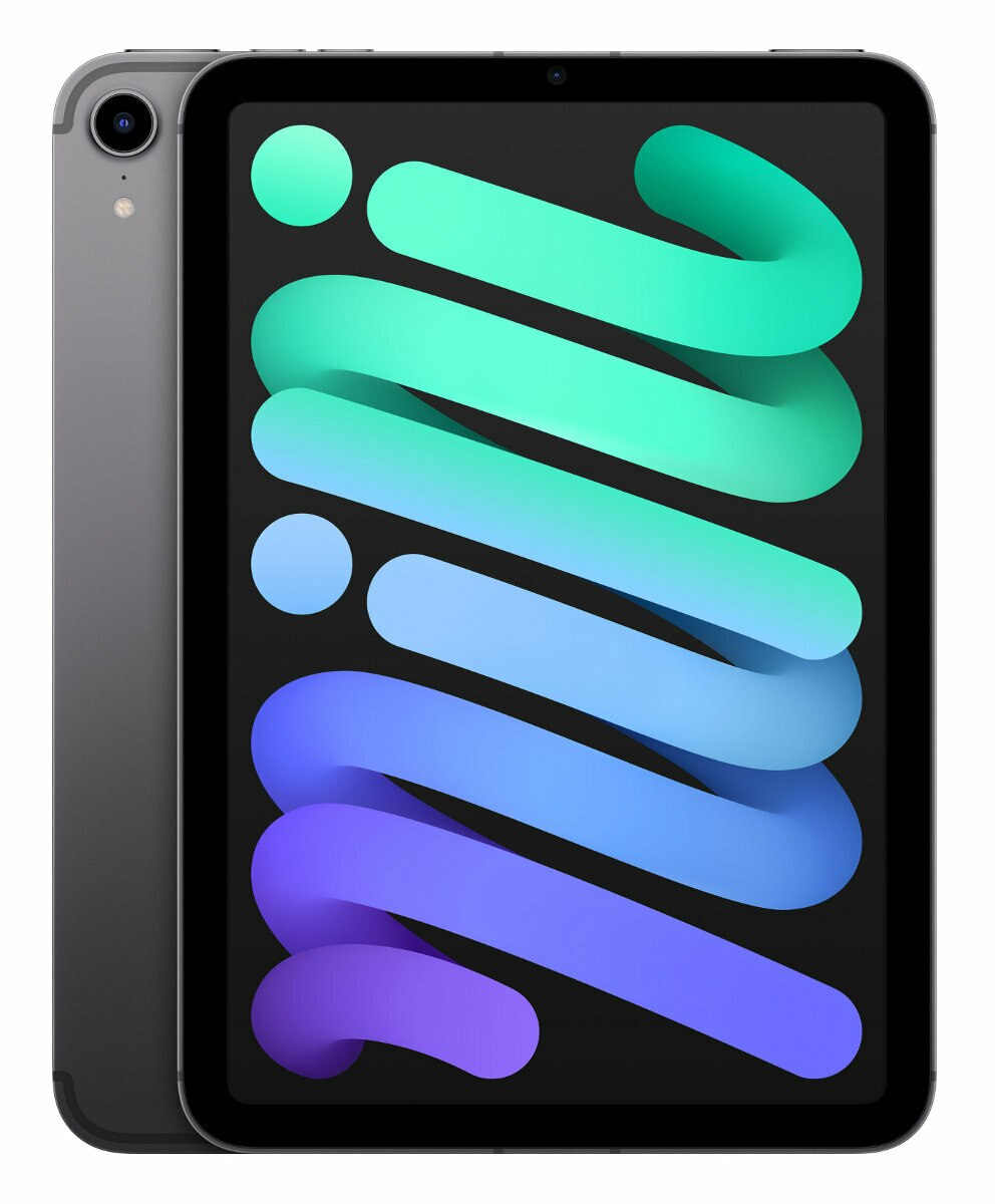 Szary tablet z kolorowym wyświetlaczem, widok z boku.