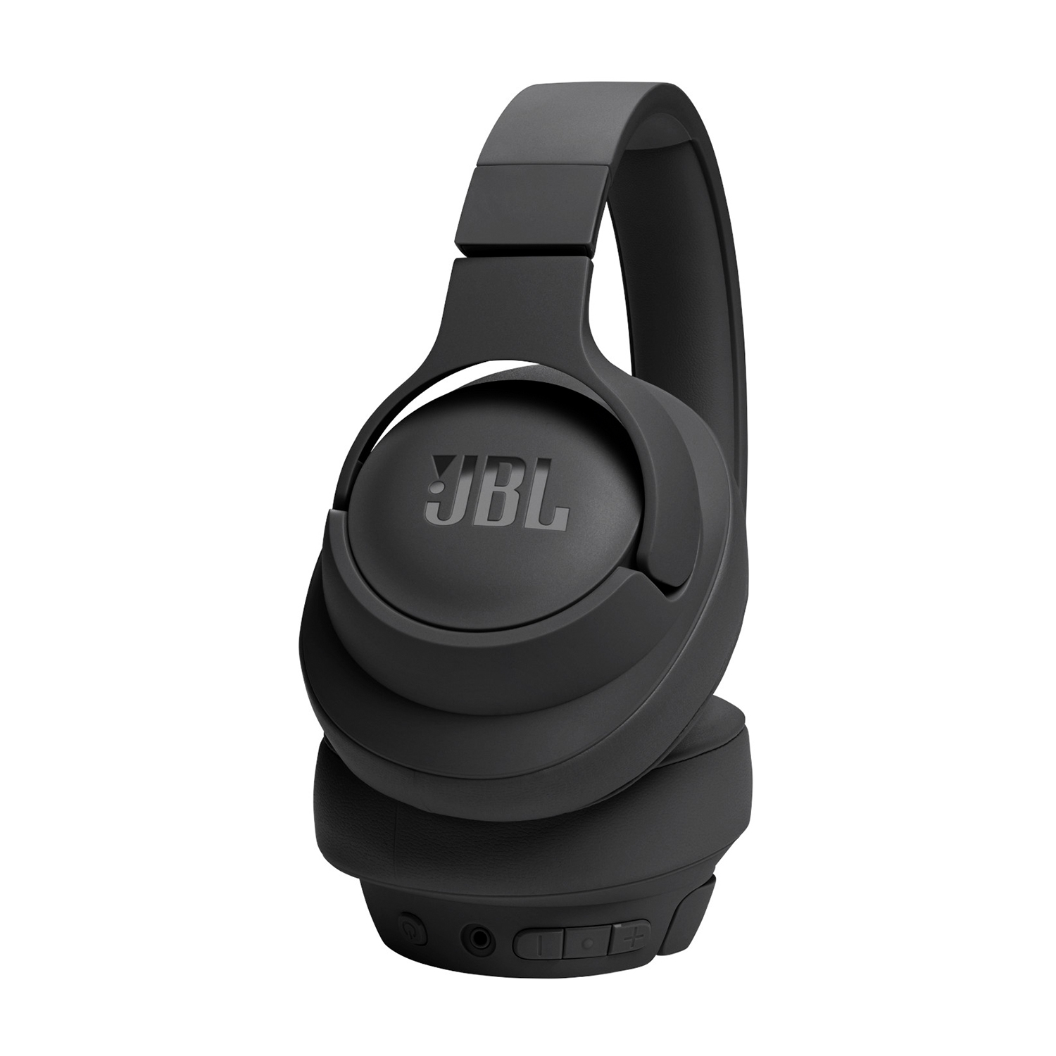 Cuffie JBL nere, design over-ear, con logo JBL e pulsanti di controllo.