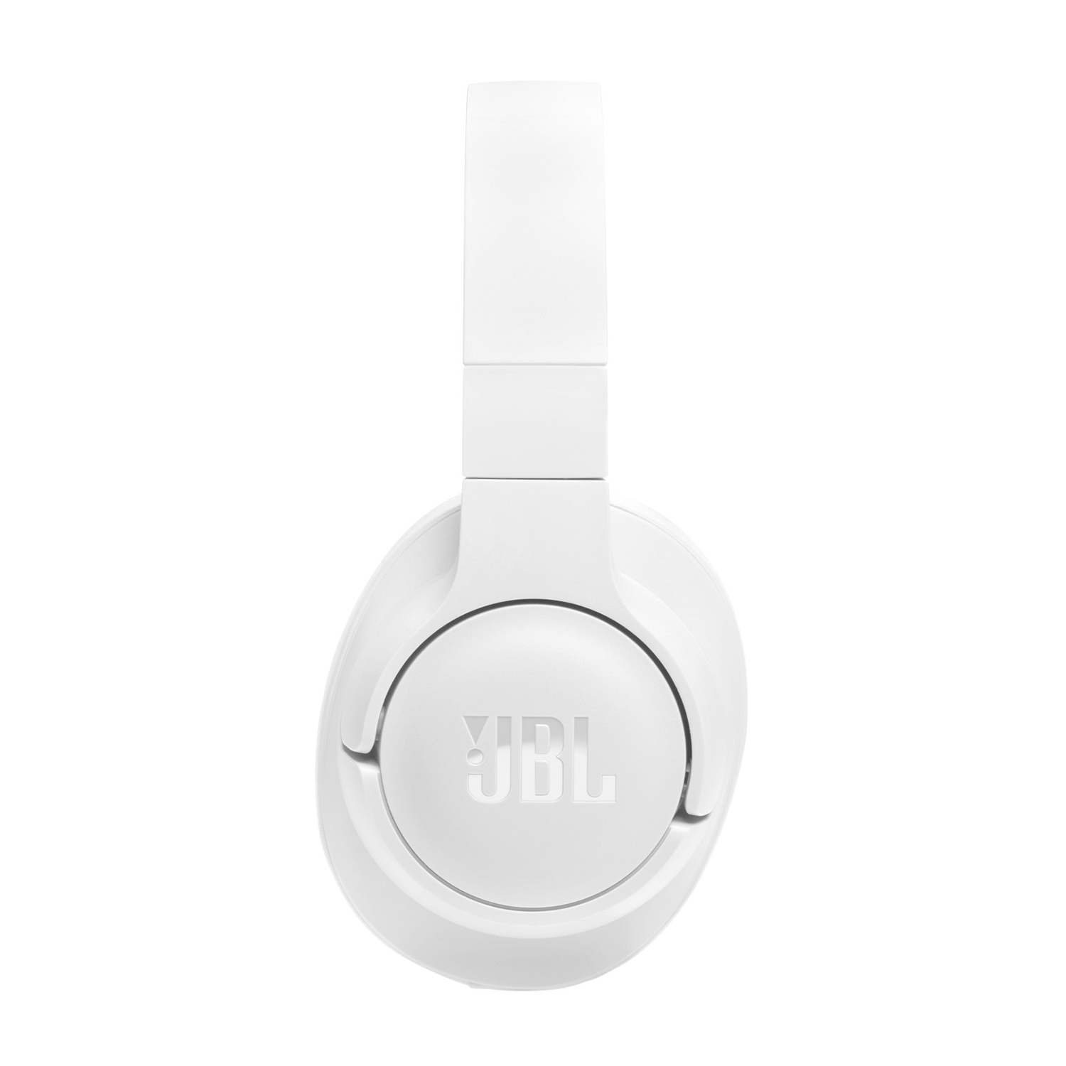 Cuffie JBL bianche con il logo JBL sul padiglione, su sfondo bianco.