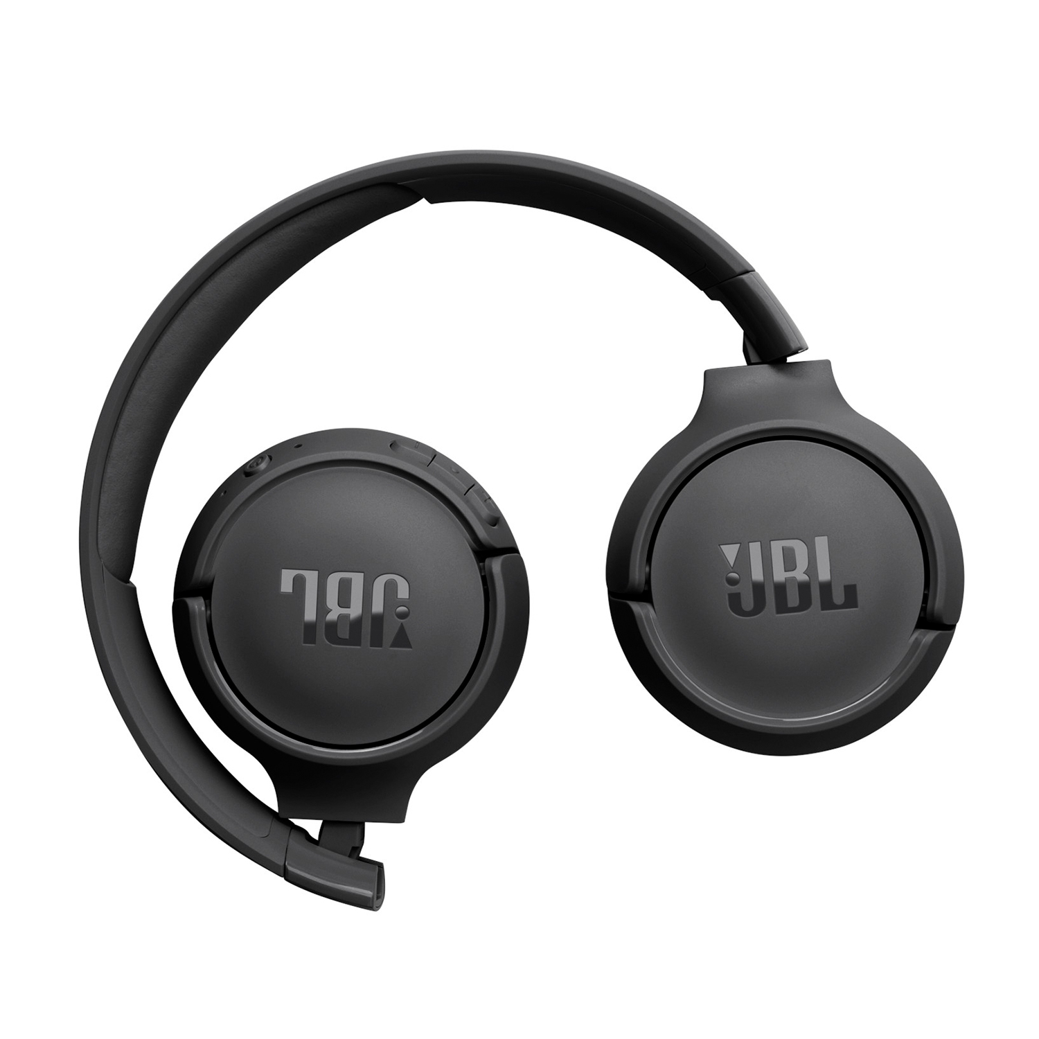 Cuffie JBL nere piegate, sfondo bianco.