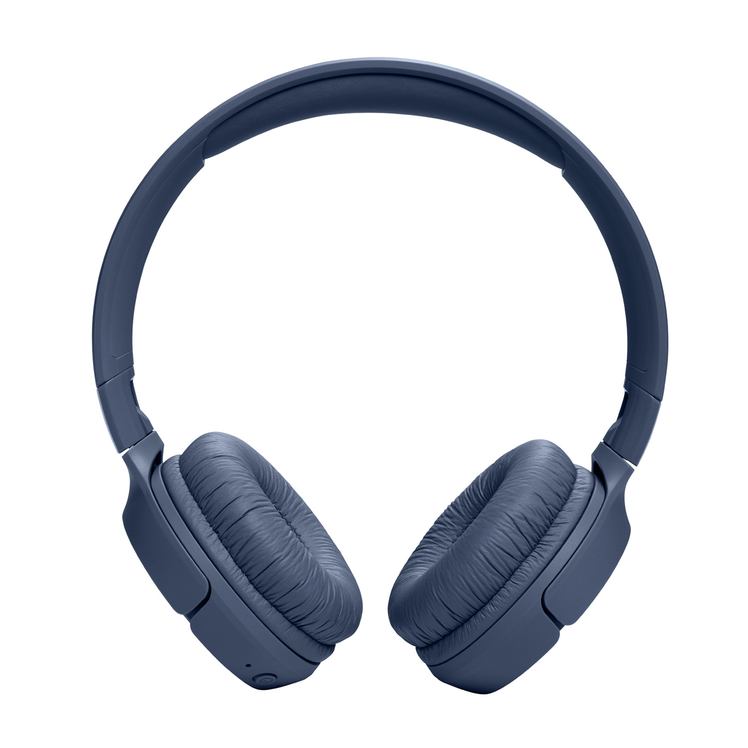 Cuffie blu su sfondo bianco. Sono visibili i padiglioni auricolari e l'archetto.