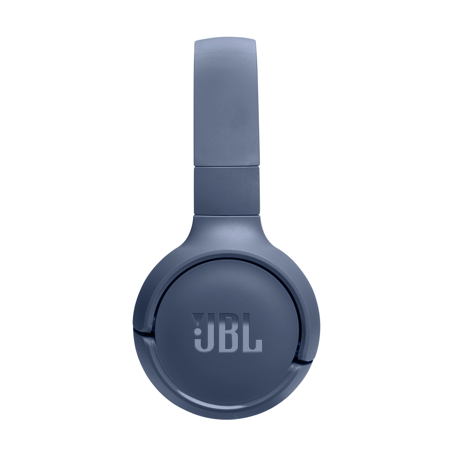 Cuffie JBL blu, vista dall'alto su sfondo bianco. Il logo JBL è visibile.