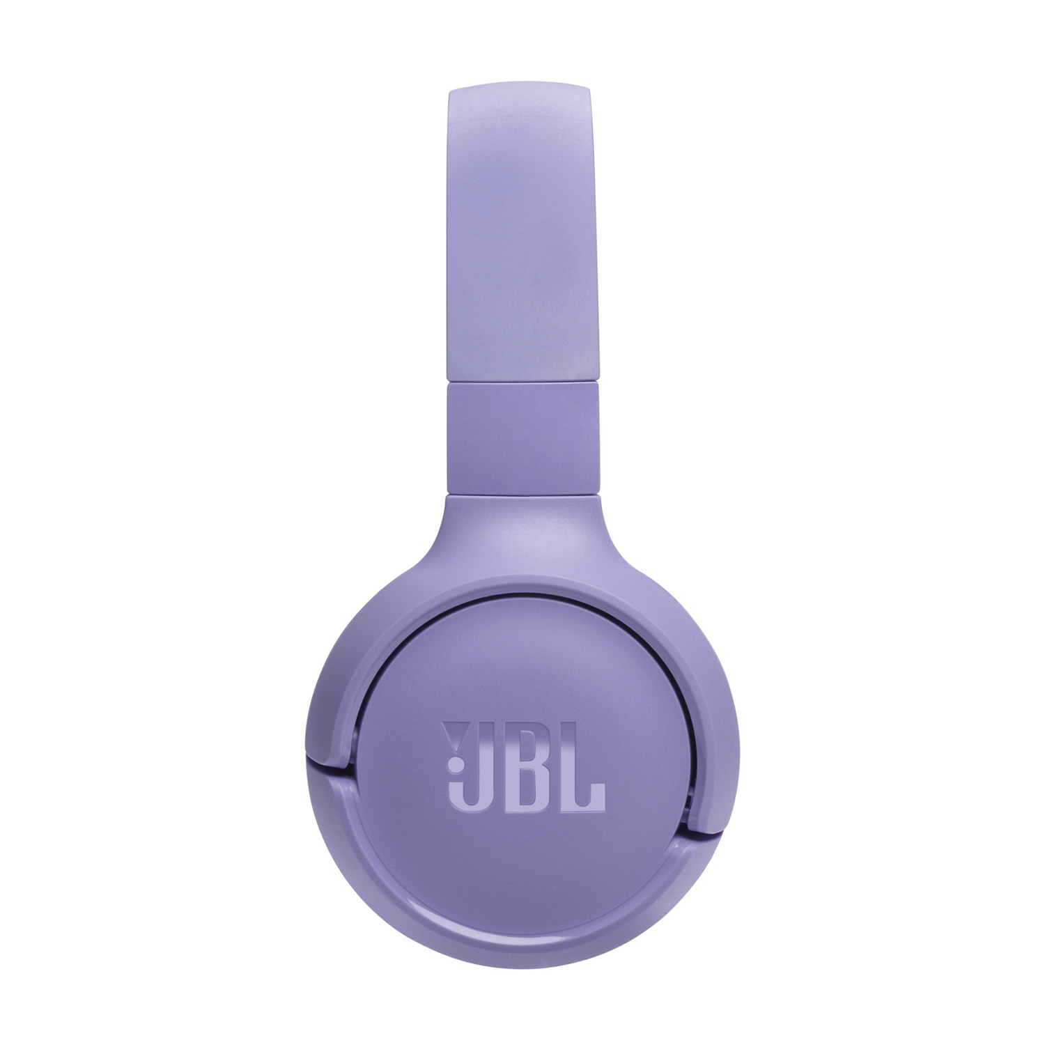 Cuffie JBL lilla. Il logo JBL è visibile sul padiglione auricolare. Sfondo bianco.