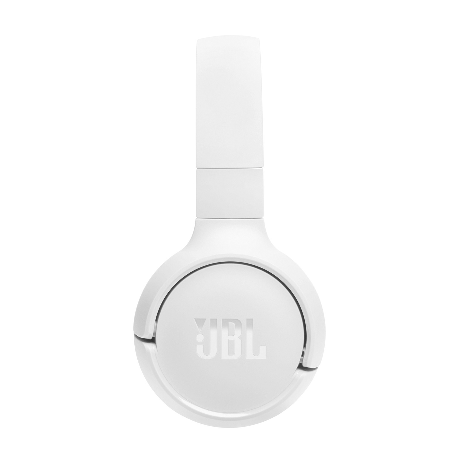 Cuffie JBL bianche con sfondo bianco. Il logo del marchio è visibile.